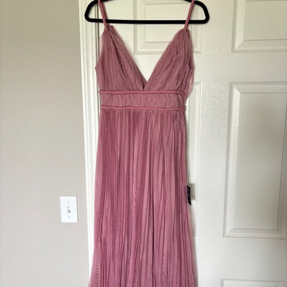Pink Mesh Pleated Sleeveless Midi Dress - Picture 7 of 7